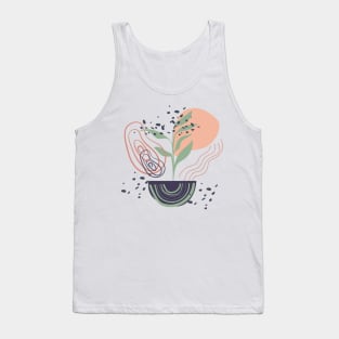 Abstract shapes lines dots and leaves digital design Tank Top